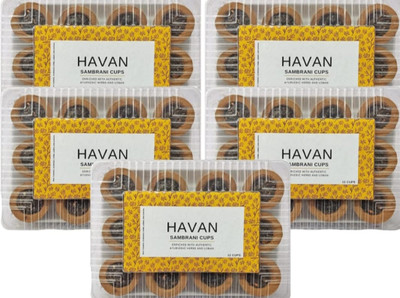 Shubh Aastha Organic Cow Dung Havan Cups (60 pcs) | Dhoop Cups for Pooja | Chandan Loban Cups Loban, Chandan, Sandalwood, Guggal(60 Units, Set of 5)