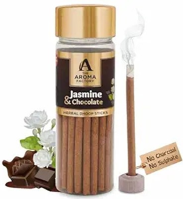 The Aroma Factory Dhoop batti, Jasmine & Chocolate, No Bamboo Herbal Dhoop Sticks , 1 Bottle x 75g Jasmine Dhoop