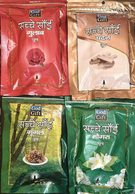 God Gift Sacche Sai Premium Dhoop Gulab, Chandan, Mogra, Guggal (Rose /Sandal/Jasmine/Guggal Natural), Pack of 8 (4x2)(160 g, Set of 8)