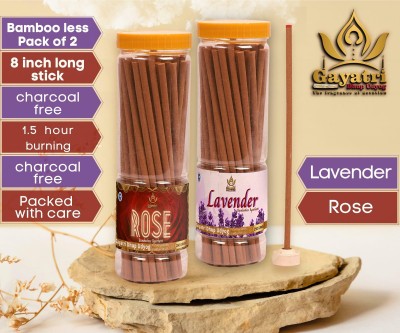 Aadishaktigayatri Combo Pack of Lavender and Rose (2 jar of 250 gm each) Bamboo less dhoop agarbatti Lavender & Gulab Dhupbatti 8 inch stick 1.5 hr burning highly sented(500, Set of 2)