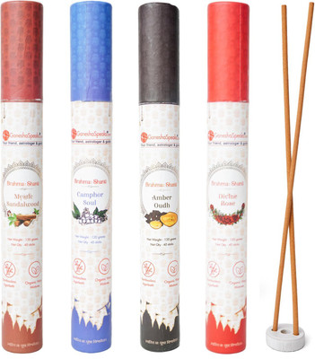 GaneshaSpeaks Bambooless (Sandalwood + Camphor + Amberoud + Rose) Incense Sticks - 160 Sticks(160 Units, Set of 4)