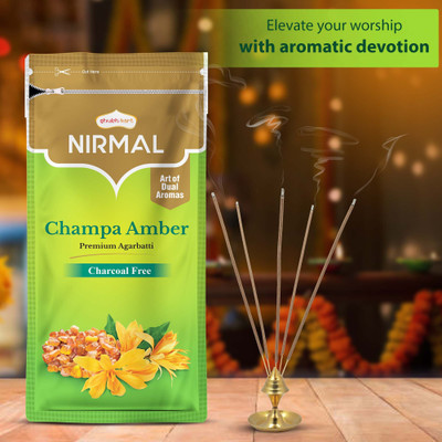Shubhkart Nirmal Sweet & Floral Dual Fragrance Agarbatti Zipper Champa Amber(150 g, Set of 1)