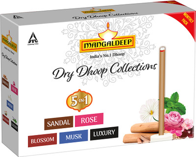 MANGALDEEP Dry Dhoop Sticks 5in1 Collections - bamboless incense (5 fragrances) 5in1(80 g, Set of 1)