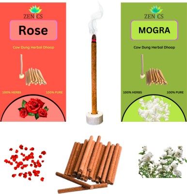 Zenics 2 in 1 Herbal Dhoop Batti for puja ROSE MOGRA 100 Non Toxic Chemical Free Rose dhoop Mogra dhoop, Cowdung dhoop sticks made with Organic dhoop Economy pack(100, Set of 1)