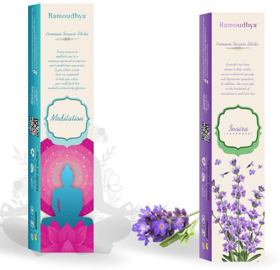 Ramoudhya Premium Incense sticks Pack of 50 |250gms |0.25 |for pooja Meditation+Lavender(2 Units, Set of 2)