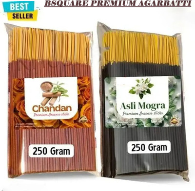 Bsquare Agarbatti for Pooja High Perfumed Agarbatti Chandan, Mogra(500 Units, Set of 1)