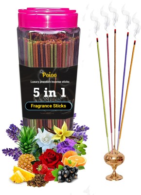 Poioo Agarbatti with 5 Fragrances for Health, Wealth, Ideal for Puja/Prayer (Mix) Rose, Chandan, Mogra, Pineapple(250, Set of 1)