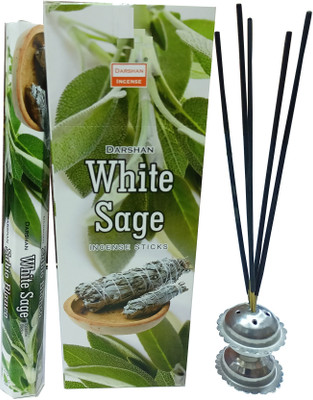 ABNF Darshan White Sage Agarbatti & Incense Holder For Pooja Incense Stick agarbatti(90 Units, Set of 6)