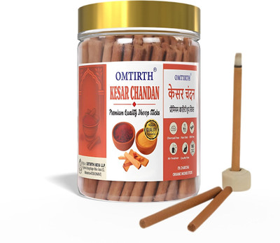 Omtirth Kesar Chandan Premium Bambooless Dhoop Sticks 100 gm Jar | Kesar Chandan(33 Units, Set of 1)