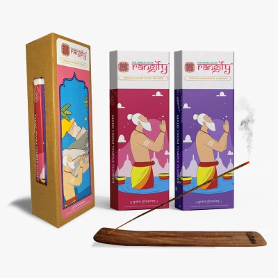 Rangify Natural Handmade Incense Sticks Rose, Lavender Sticks (Pack of 2) Rose agarbatti | lavender agarbatti| agarbatti for pooja| free wooden stand(80, Set of 1)