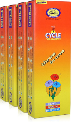 Cycle Three in One Agarbatti with 3 Signature Fragrance for Health, Wealth & Happiness - Lily, Floral, Woody(250 g, Set of 4)