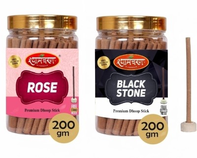 shyamcharan Dhoop Stick Combo ROSE AND BLACK STONE 400gm Pack of 2 Jar (240 Sticks) Multi Fragrance Incese, Aroma Home fresh Pooja items, Gift Set(240, Set of 2)