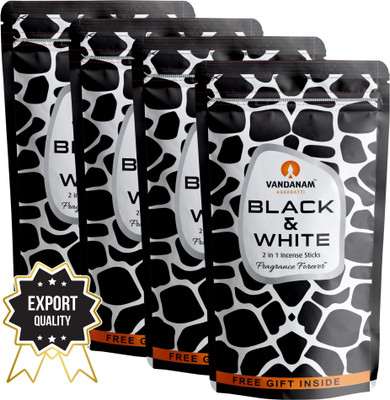 Vandanam BLACK & WHITE PREMIUM INCENSE STICKS/AGARBATTI ZIPPER, 2 IN 1, FANCY(135 g, Set of 4)