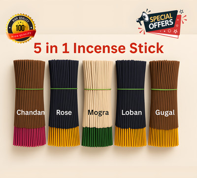 Pranshi Natural Orgenic 5 in 1 Premium Agarbatti Combo Pack Chandan, Mogra, Rose, Loban, Gugal(400 g, Set of 5)