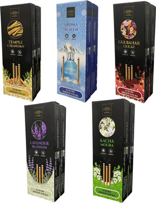aviraj Incense Dhoop Stick With Fragrance For Pooja I Combo Pack of 10 Boxes & Stand Chandan, Aroma Heaven, Rose, Lavender, Mogar(10 Units, Set of 10)