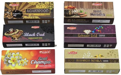 TRIDEV NATURAL INCENSE STICKS PACK OF 6 ASSORTED(10 Units, Set of 6)