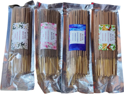 Rustic Bounty Cow Dung Agarbatti Combo pack of 4 Fragrances, 100 Gram in per pouch. Strong(40 Units, Set of 1)