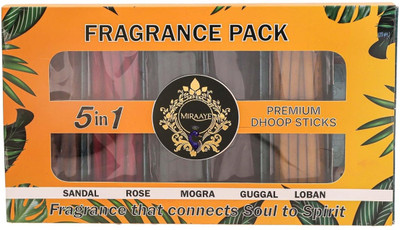 MIRAAYE NATURAL COMBO MIX 5 IN 1 DHOOPBATTI WITH 5 FRAGRANCE rose, SANDAL, mogra, guggal, loban(200 g, Set of 5)