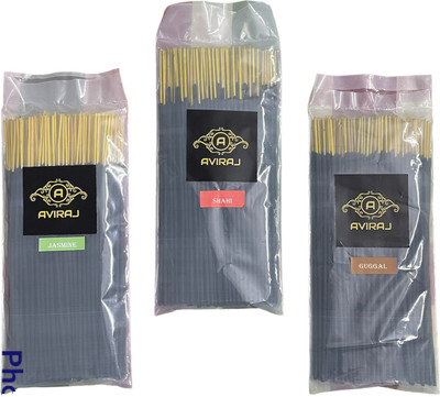 aviraj Pooja Incense Stick Multi Fragrance Agarbatti I 120gm Each pack Guggal, Jasmine, Shahi(360 g, Set of 3)
