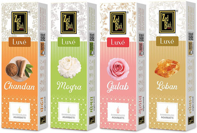 Zed Black Bambo Less Incense Sticks Agarbatti Stick 4 Fragrances Chandan, Gulab, Loban, Mogra(4 Units, Set of 4)