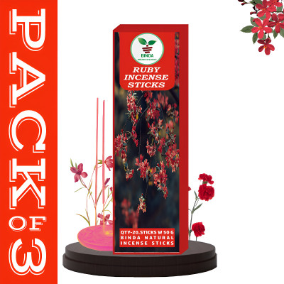 Binda Ruby Incense Sticks Premium Gemstone Series for Aromatherapy 20 stk 1 pack Ruby, Ruby Essence, Red Zen, Ruby Radiance(60, Set of 3)