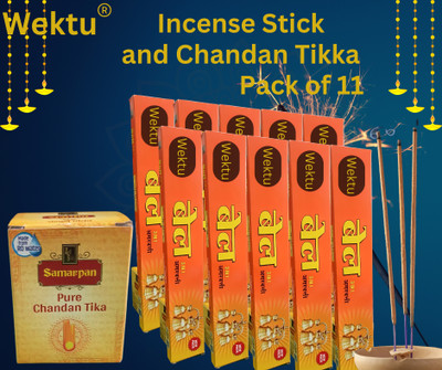 WEKTU Bell Three in 1 Agarbatti10PC/1Chandan Tikka/Pure Herbal/18 Rose, Sandal:Jasmine(10 Units, Set of 10)