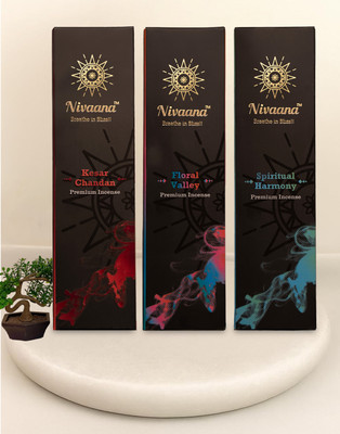 NIVAANA Premium Incense Sticks Fragrances Pack Kesar Chandan, Floral Valley, Spiritual Harmony(3 Units, Set of 3)