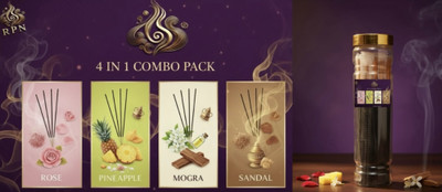 RPN 4-in-1 Incense Sticks Combo Pack, Premium Agarbatti Rose, Pineapple, Sandal, Mogra(200 Units, Set of 1)