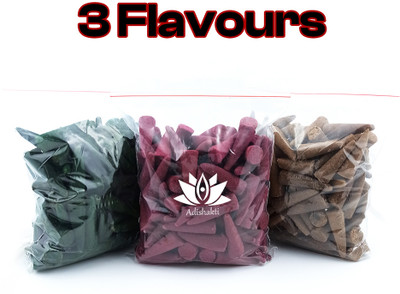 Adishakti Multi Fragrance dhoop cone Combo| Chandan | Rose | Mogra 390GM (Pack of 3) ROSE, SANDAL, MOGRA(390 Units, Set of 1)