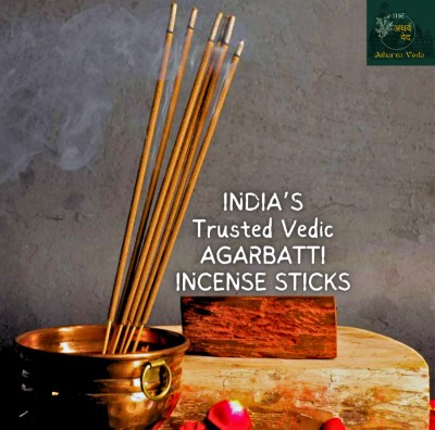 The Atharva-veda Pavitr Agarbatti Sandal Kesar Incense Stick, Vedic Herbal agarbate for Pooja IN Saffron Panchvati, Chandan(100, Set of 1)