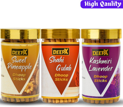 deepx Pineapple Gulab Lavender Mixed Herbal Thick Long Lasting Indoor Outdoor Dhoop Gulab, Lavender, Pineapple(300 g, Set of 3)
