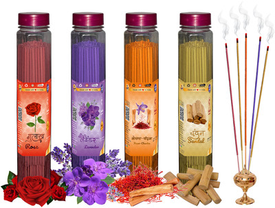 Shankh Rose, Lavender, Kesar Chandan & Sandal (Chandan) Agarbatti (Incense Stick) Pack of 400 gram (100 + 100 + 100 + 100) Fragrances Rose, Lavender, Kesar Chandan, Sandal (Chandan)(100 g, Set of 4)