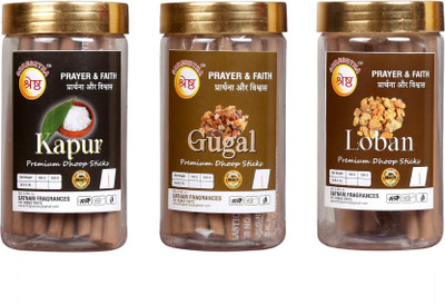 SHRESHTHA PREMIUM KAPUR, GUGAL, LOBAN DRY DHOOP STICKS KAPUR, LOBAN, GUGAL(600 g, Set of 3)