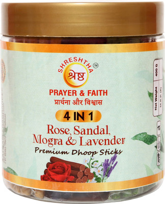 SHRESHTHA PREMIUM 4IN1 ROSE SANDAL MOGRA LAVENDER DRY DHOOP STICKS AGARBATTI (400GMS) ROSE, SANDAL, MOGRA, LAVENDER(400 g, Set of 1)