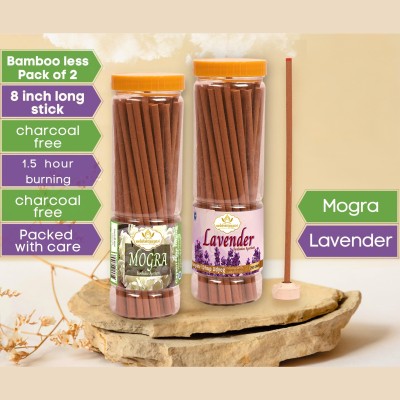 Aadishaktigayatri Combo Pack of Mogra and Lavender (2 jar of 250 gm each) Bamboo less dhoop agarbatti Jasmine & lavender Dhupbatti 8 inch stick 1.5 hr burning highly sented(500, Set of 2)