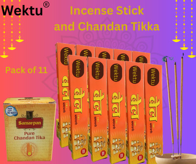WEKTU Bell Three in 1 Agarbatti10PC/1Chandan Tikka/Pure Herbal/09 Rose, Sandal:Jasmine(10 Units, Set of 10)