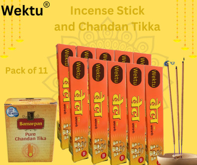 WEKTU Bell Three in 1 Agarbatti10PC/1Chandan Tikka/Pure Herbal/01 Rose, Sandal:Jasmine(10 Units, Set of 10)