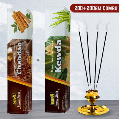 deepx Chandan Incense Sticks 200gm Kewda Incense Sticks 200gm Puja Black Combo Chandan, Kewda(400 g, Set of 2)