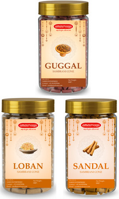 Amrutvayu Guggal Loban Sandal Sambrani Dhoop Sticks – 30 Sticks (120gm) Each Guggal, Loban, Sandal(90 Units, Set of 3)