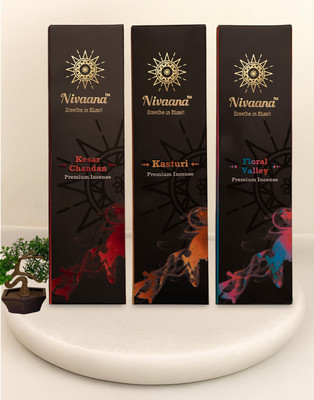 NIVAANA Premium Incense Sticks Fragrance Pack Kesar Chandan, Kasturi, Floral Valley(3 Units, Set of 3)