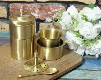 Puri Brass South Indian Coffee Filter With DABARA Set & 1 Spoon, Matt Finish-150 ml Indian Coffee Filter(150 ml)