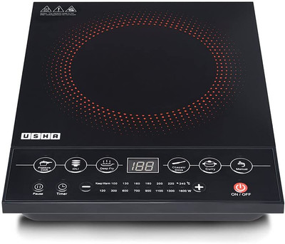 USHA 1600 W Induction Cooktop Push Button(Black, CJ2000WPC)