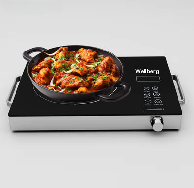 WELLBERG 2200 W Induction Cooktop Touch Panel(Black, Premium Infrared Induction Cooktop Touch Panel 2200 Watt (All Utensil use-able))