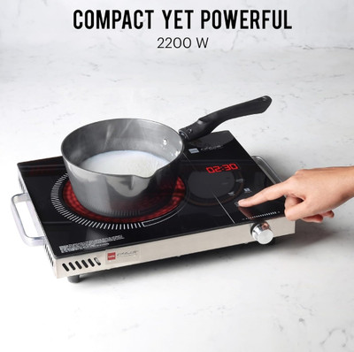 CELLO 2200 W Radiant Cooktop Touch Panel, Jog Dial(Black, Silver, 800+ FAST HITING safe)