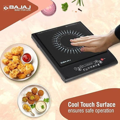 BAJAJ 1200 W Induction Cooktop Push Button(Black, Brown, Tempered Glass Induction & Tact Switch Stove Comes & 7 Pre-Set Menus ICX 120ST)