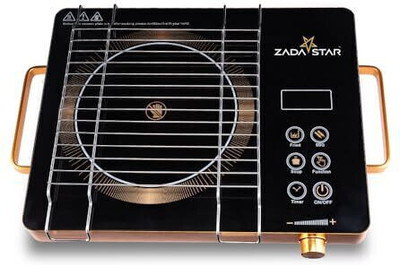 ZADASTAR 2200 W Induction Cooktop Touch Panel(Orange, Infrared Black Cooktop with Knob and Stainless Steel Grill 2200 Watt Power)