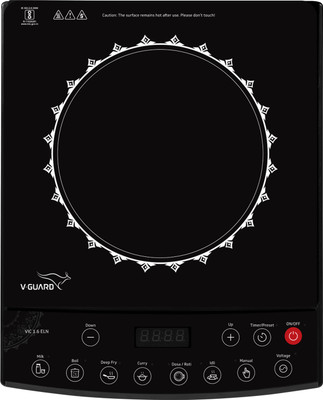 V-Guard 1600 W Induction Cooktop Push Button(Black, VIC 1.6 ELN 1600 Watt | 7 Cooking Modes |)