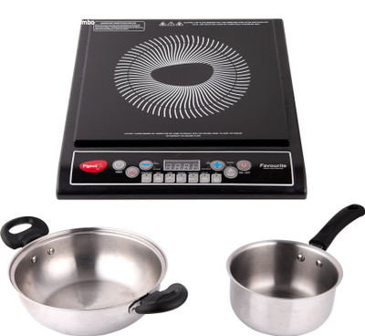 Pigeon 1800 W Induction Cooktop Push Button  (Black, 19004335 With Stainless Steel Kadai 24 Cm & Pan 16 Cm) For Rs. 1999 @ 55 %