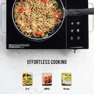 CELLO 2200 W Radiant Cooktop Touch Panel, Jog Dial(Black, Blazing 800+ Infra Ceramic Plate 2200)
