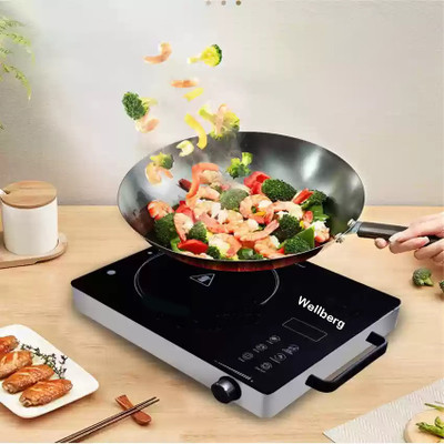 WELLBERG 2200 W Induction Cooktop Touch Panel(Black, 2200 Watt Induction Cooktop with Feather Touch Control, Induction Stove comes)